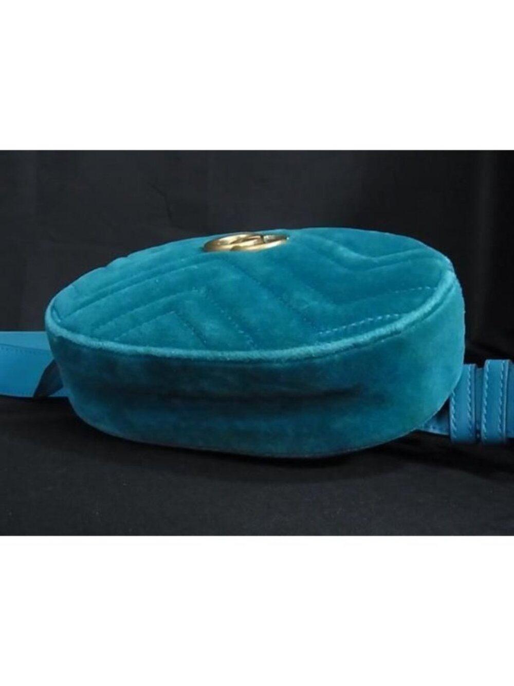 Gucci Waist Bag GG Marmont Blue Velvet Gold - Picture 7 of 9
